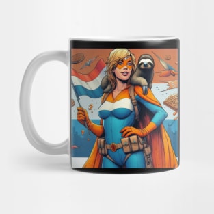 Dutch: Female 80's Comic Book Hero with Sloth Mug